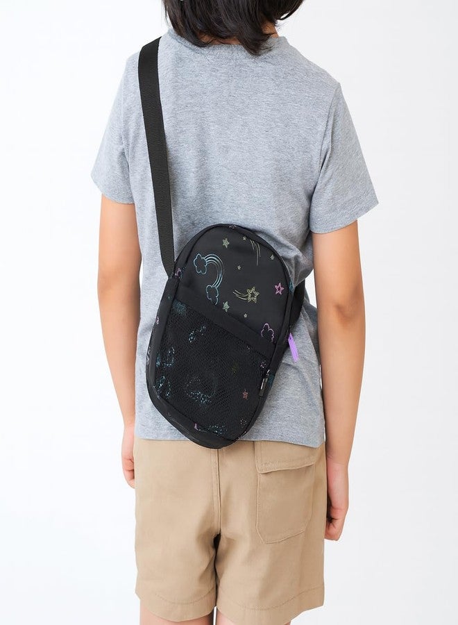 Smily Kiddos Stary Pop Sling Bag for Kids - Black | Space Theme Crossbody Bag | Lightweight Travel & Casual Bag for Girls & Boys | Adjustable Strap | 17 × 13 × 6 cm - Image 3