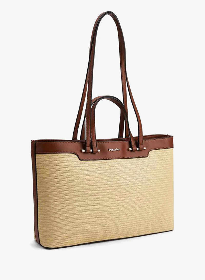 Paprika Woven Detail Tote Bag With Double Handle