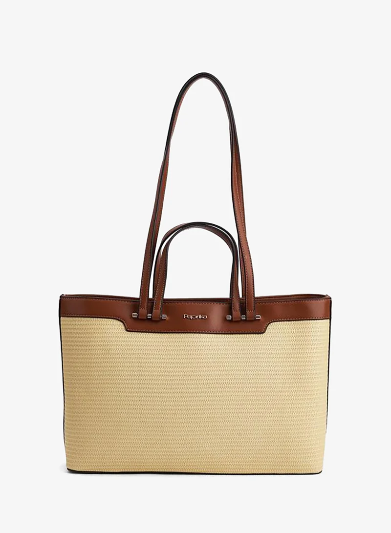 Paprika Woven Detail Tote Bag With Double Handle
