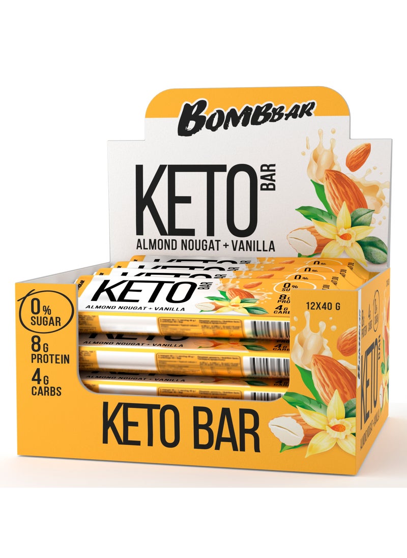 BOMBBAR Protein Keto Bar with Almond Nougat and Vanilla 12x40g  - Image 1