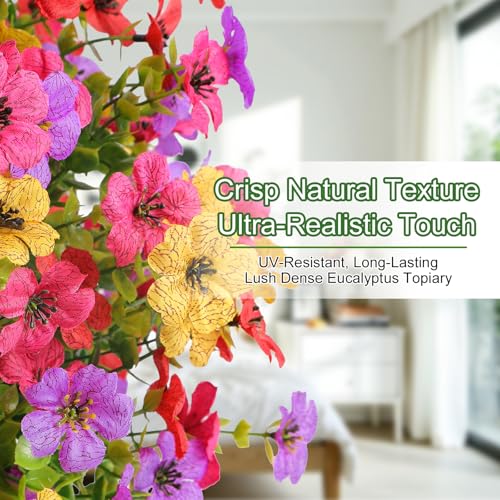 Alupssuc 2Pcs 20" Artificial Topiary Ball Flowers For Outdoors Planters, Spring Decoration with Spike, UV Resistant Faux Summer Plants, Fake Bushes Indoor Decor, Mix 4 Colors for Garden, Porch & Patio - Image 4