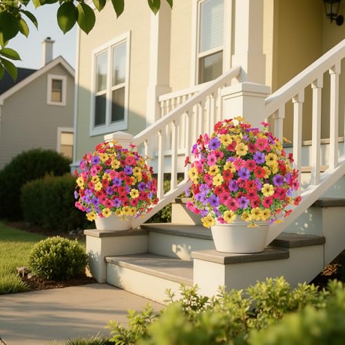 Alupssuc 2Pcs 20" Artificial Topiary Ball Flowers For Outdoors Planters, Spring Decoration with Spike, UV Resistant Faux Summer Plants, Fake Bushes Indoor Decor, Mix 4 Colors for Garden, Porch & Patio - Image 5
