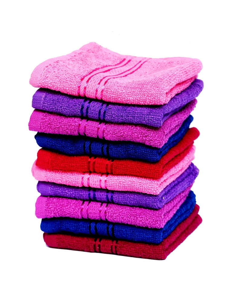 Space Fly SILVERLINE Very Soft Fresh Loom 500 GSM 100% Cotton Face Towel Hanky for Men, Face Towel for Women, Baby face Towels Newborn, Napkins for Hand Towel Small (10 Pieces_Multi Dark Color) - Image 1