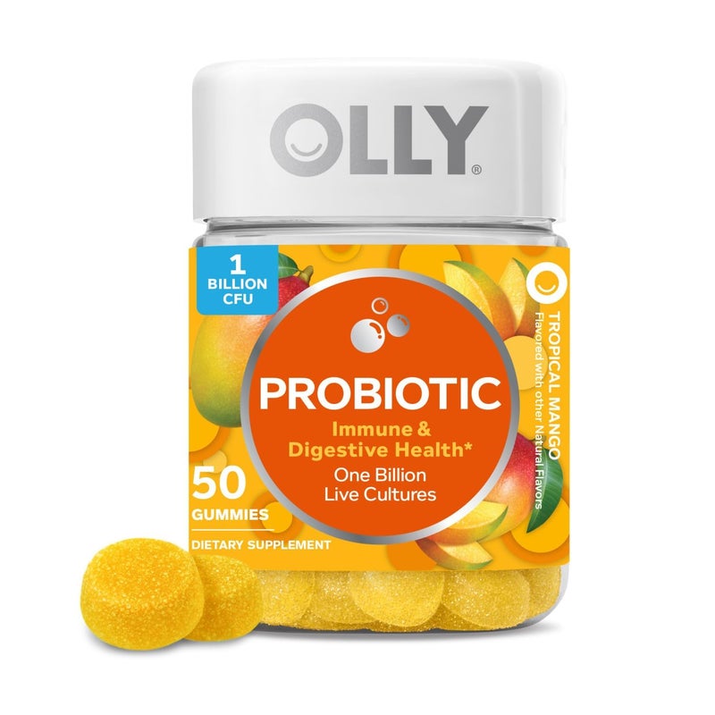 OLLY Probiotic Gummy Immune and Digestive Support 1 Billion CFUs Chewable Probiotic Supplement Mango 25 Day Supply 50 Count