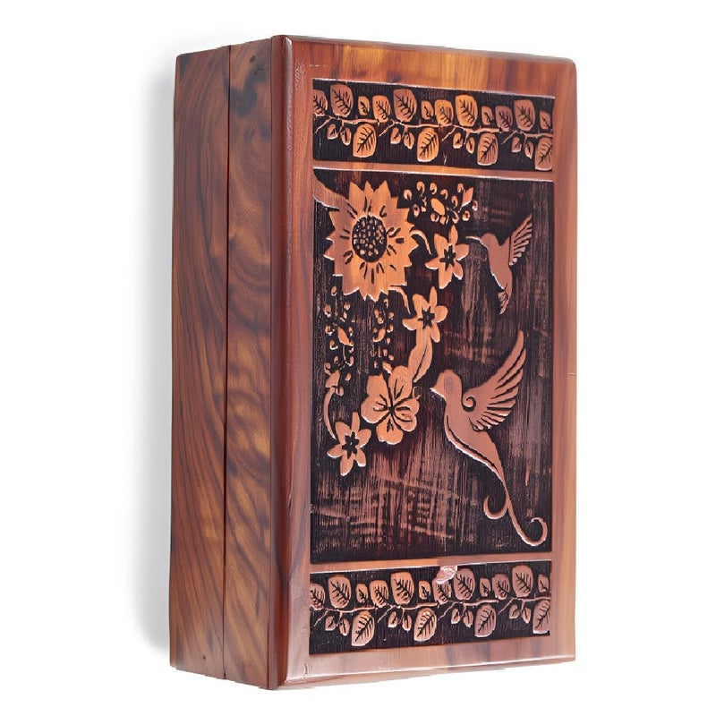 RGrandsons Handmade Wooden Keepsake Storage Box Jewelry Trinket Holder Organizer Floral Hand Carvings with Brass Inlay 8 inch (8.0x5.0 inch_RG0115) - Image 4