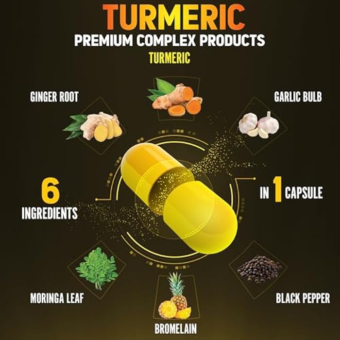 Zolotus 6 in 1 Turmeric Curcumin + Ginger Capsules, 95% Curcuminoids with Ginger, Garlic Bulb, Bromelain, Moringa, Black Pepper - 120 Capsules - Image 3