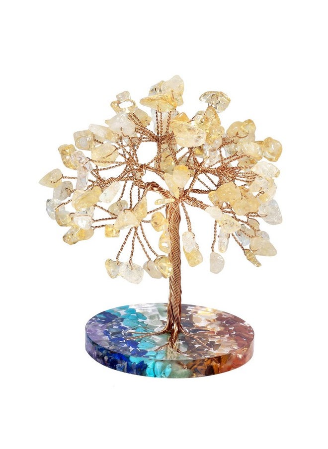 mookaitedecor mookaitedecor Natural Citrine Crystal Money Tree with 7 Chakra Stones Resin Base Crystal Trees Feng Shui Sculpture Home Office Decoration Good Luck Gift 4-4.6 Inch  - Image 1