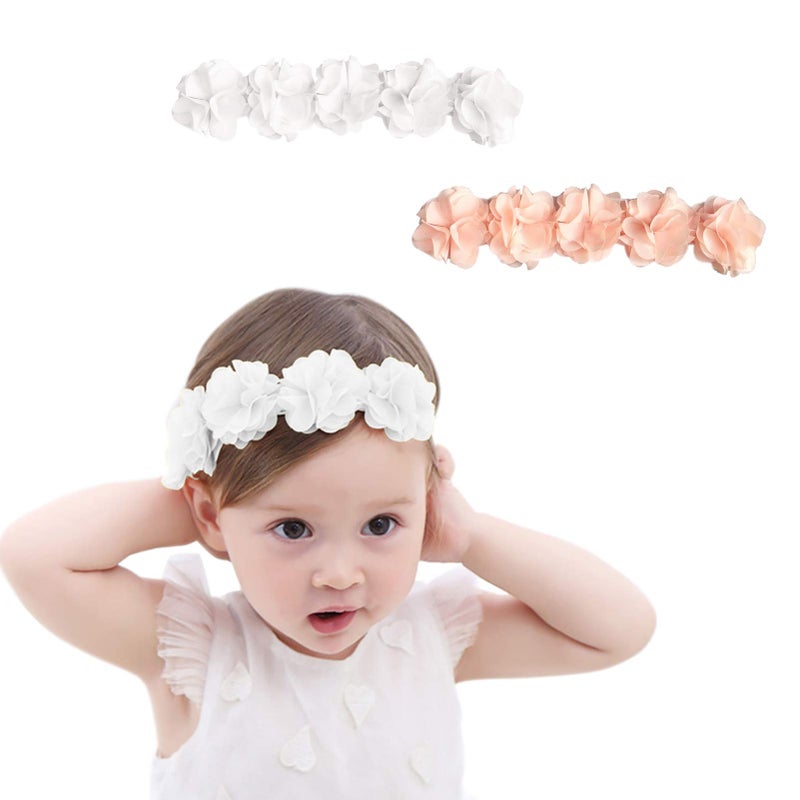 Fmeida Flower Crown Baby Headbands Summer Hair Accessories for Girls Peach White
