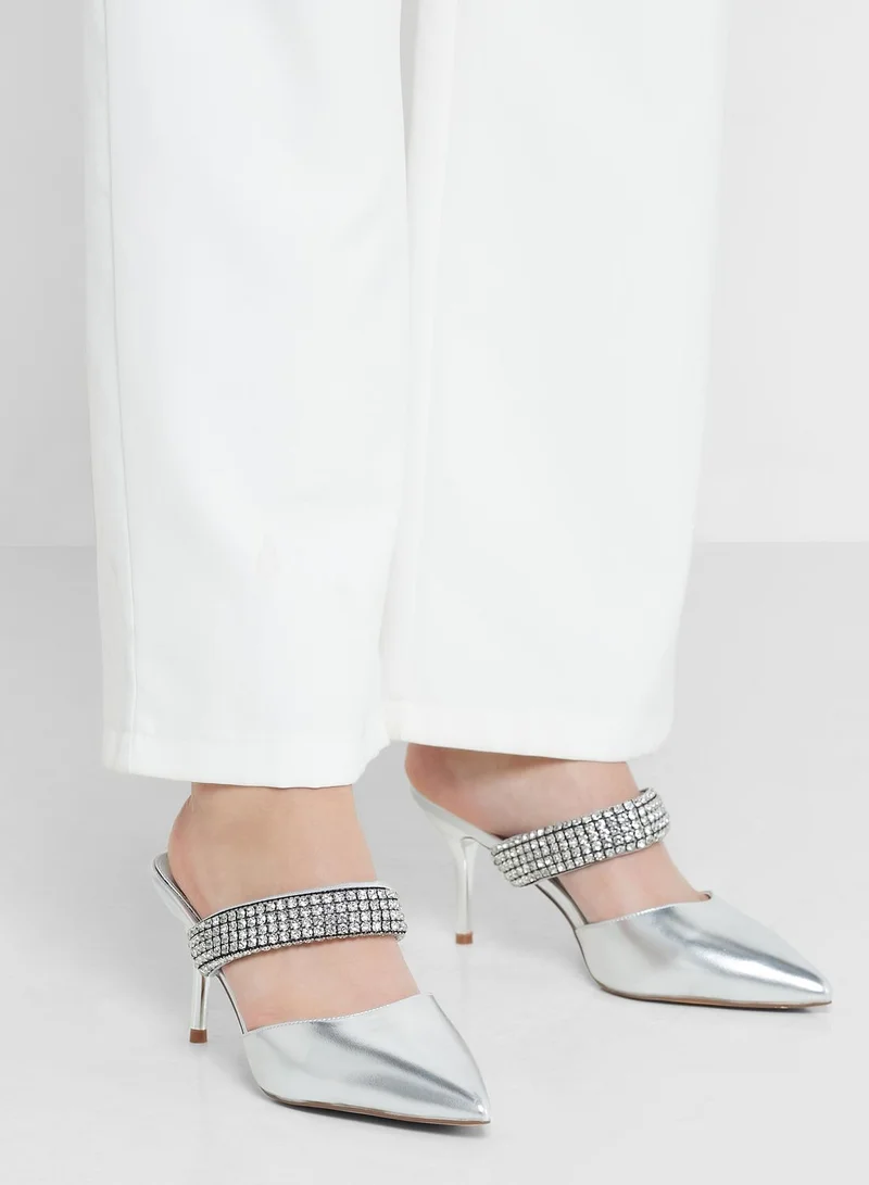 Ella Limited Edition Diamante  Stone Strap Pointed Slip On Pump