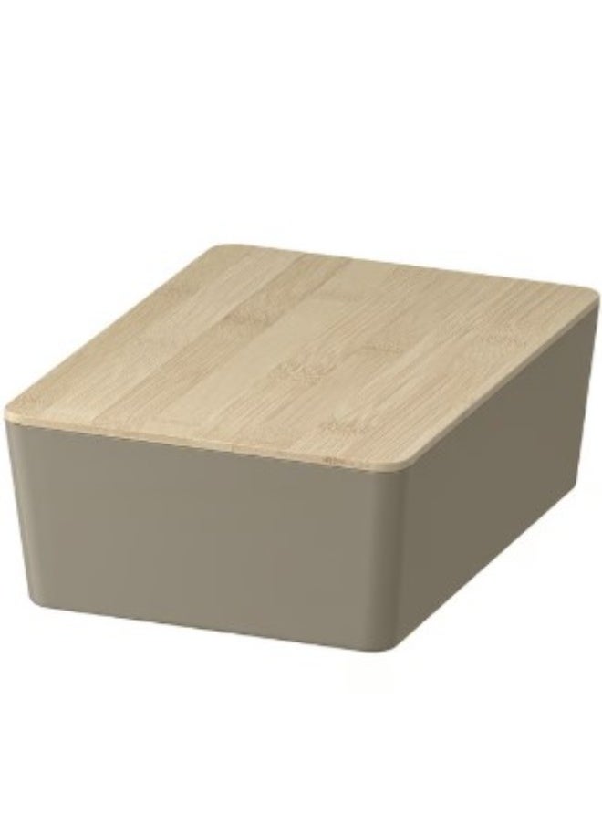 IKEA (IKEA) Box with lid, dark grey-beige/bamboo, 18x26x8 cm  - Image 1