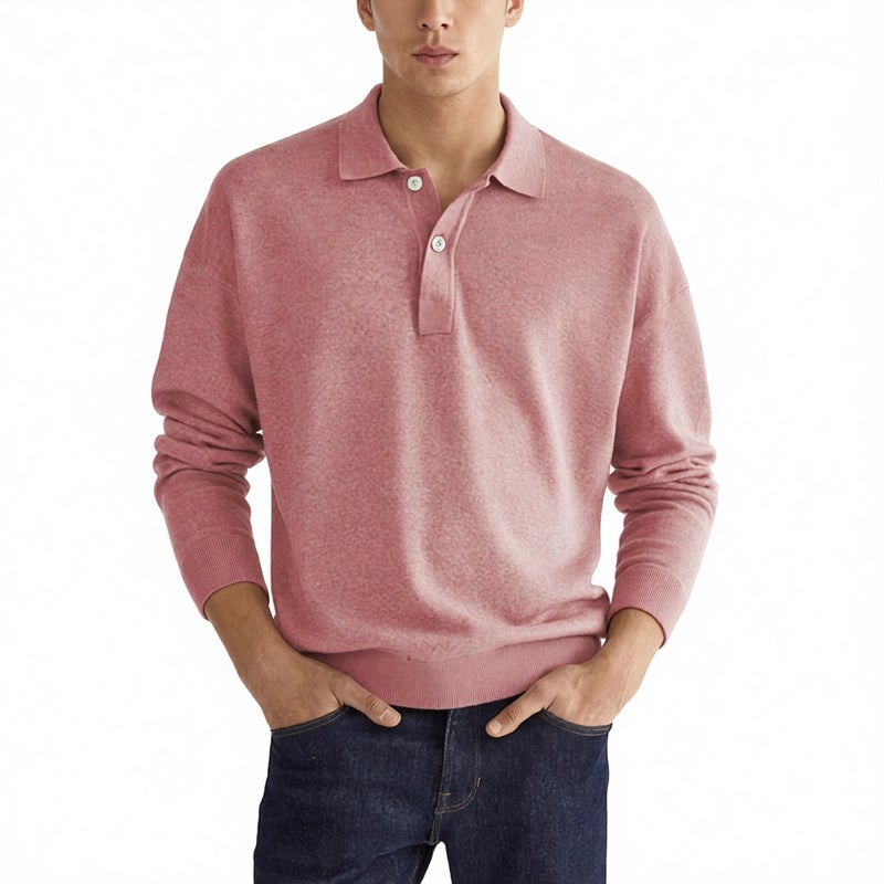 Men's Long Sleeve Polo Shirt with Buttoned Collar Casual Top - Image 2