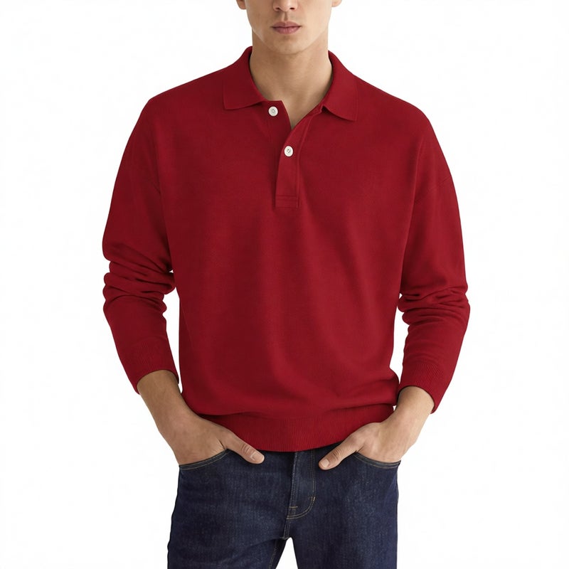 Men's Long Sleeve Polo Shirt with Buttoned Collar Casual Top - Image 4