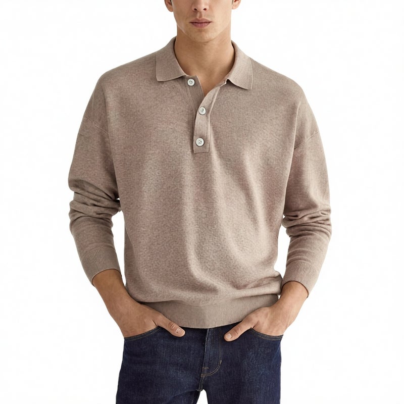Men's Long Sleeve Polo Shirt with Buttoned Collar Casual Top - Image 5