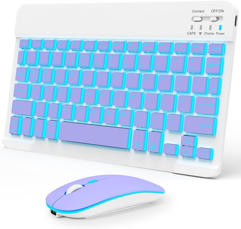 Nsyee Backlit Bluetooth Keyboard and Mouse, Universal Compact Wireless Keyboard, Rechargeable Portable Keyboards for iPad/Samsung/Tablet/iOS/Android/Windows, UK Layout - Image 1