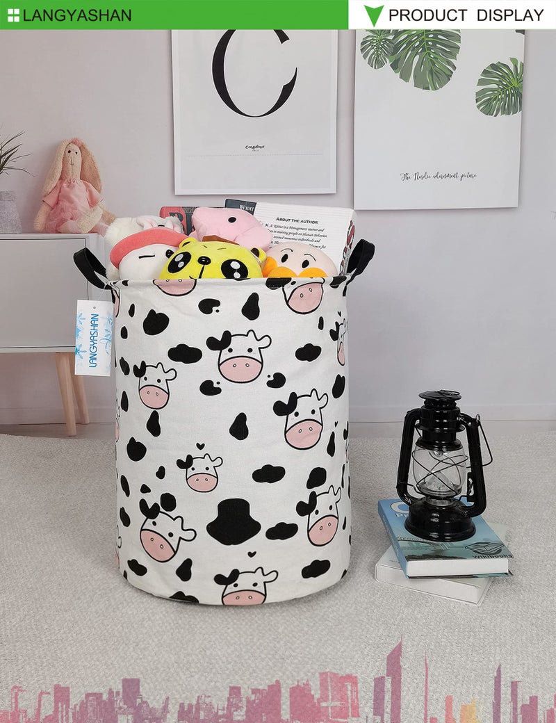LANGYASHAN Storage Bin, Canvas Fabric Collapsible Organizer Basket for Laundry Hamper,Toy Bins,Gift Baskets, Bedroom, Clothes,Baby Nursery (Spotted Cow) - Image 3