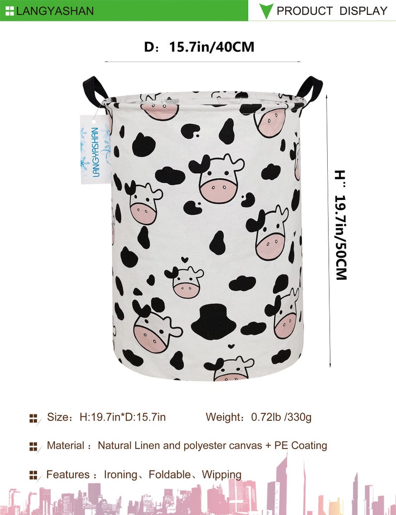 LANGYASHAN Storage Bin, Canvas Fabric Collapsible Organizer Basket for Laundry Hamper,Toy Bins,Gift Baskets, Bedroom, Clothes,Baby Nursery (Spotted Cow) - Image 2