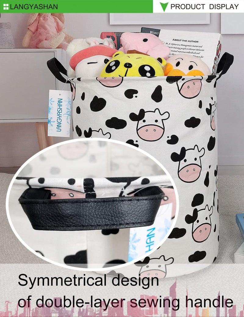 LANGYASHAN Storage Bin, Canvas Fabric Collapsible Organizer Basket for Laundry Hamper,Toy Bins,Gift Baskets, Bedroom, Clothes,Baby Nursery (Spotted Cow) - Image 5