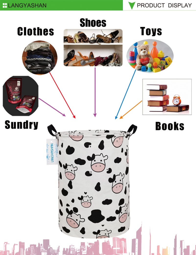 LANGYASHAN Storage Bin, Canvas Fabric Collapsible Organizer Basket for Laundry Hamper,Toy Bins,Gift Baskets, Bedroom, Clothes,Baby Nursery (Spotted Cow) - Image 4
