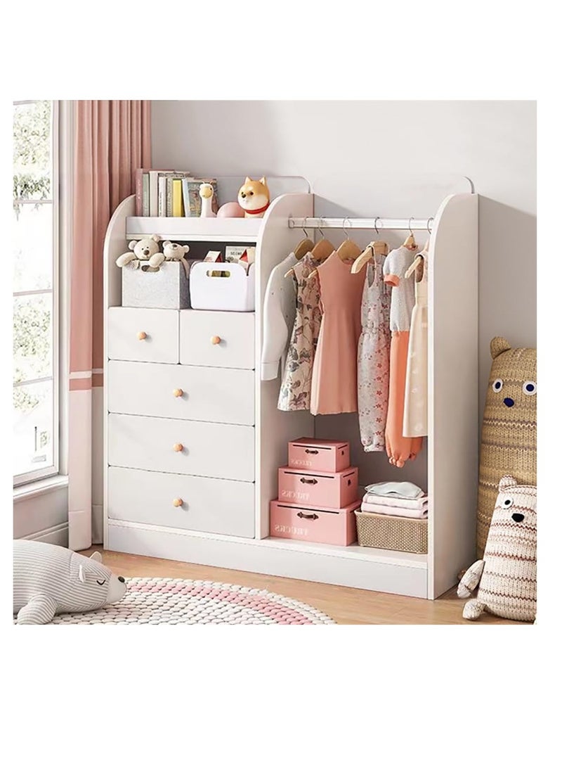 CityRiya-Long Kids Wardrobe Closet,Kids Dress Up Storage with 5 Drawer, Kids Armoire Opening Hanging Costume Closet Wardrobe for Kids, Pretend Storage Closet Armoire Dresser for Kids Room(YN011-White)  - Image 1