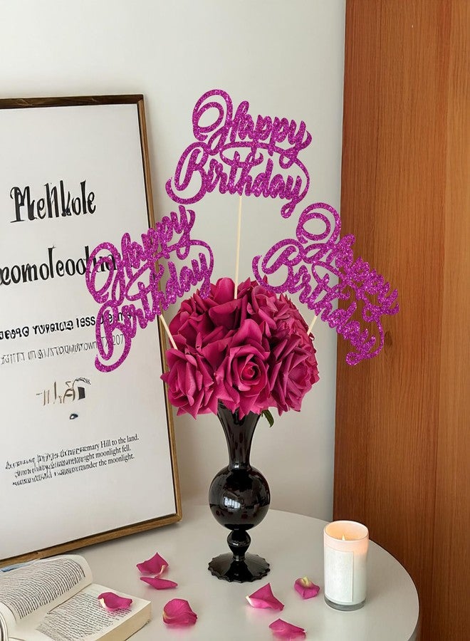 Ephlyn 12Pcs Happy Birthday Centerpiece Sticks Birthday Party Decorations Single Sided Glitter Table Toppers Decorations for Baby Shower Halloween Anniversary Party Decors Favors Purple - Image 4