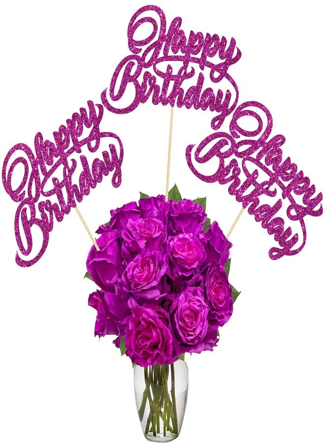 Ephlyn 12Pcs Happy Birthday Centerpiece Sticks Birthday Party Decorations Single Sided Glitter Table Toppers Decorations for Baby Shower Halloween Anniversary Party Decors Favors Purple - Image 1