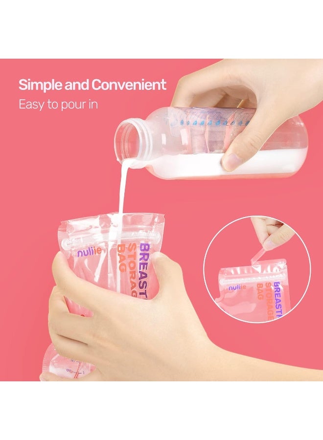 Nuliie 50 Pcs Breastmilk Storage Bags, 8 OZ Breast Milk Storing Bags, BPA Free, Milk Storage Bags with Pour Spout for Breastfeeding, Self-Standing Bag, Space Saving Flat Profile - Image 4