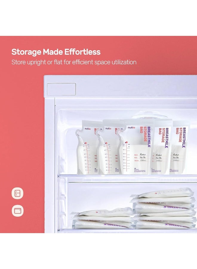 Nuliie 50 Pcs Breastmilk Storage Bags, 8 OZ Breast Milk Storing Bags, BPA Free, Milk Storage Bags with Pour Spout for Breastfeeding, Self-Standing Bag, Space Saving Flat Profile - Image 5