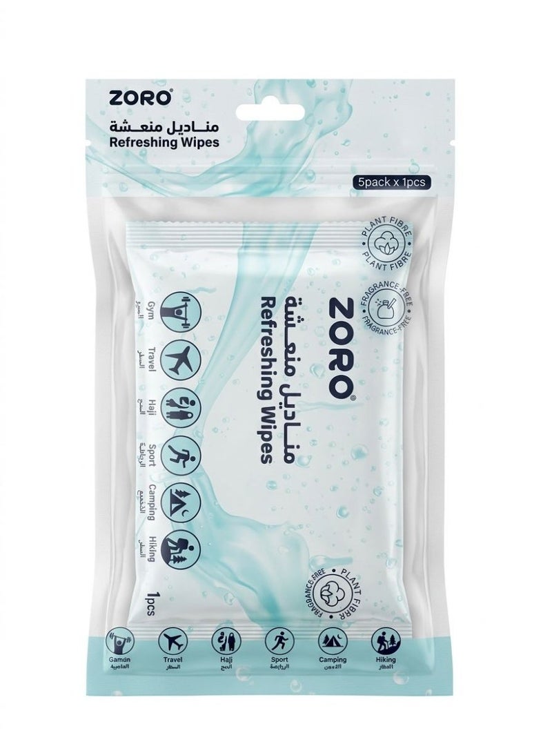 زورو مناديل مبللة منعشة خاليه من العطور - 1 × 5 مناديل - Image 1
