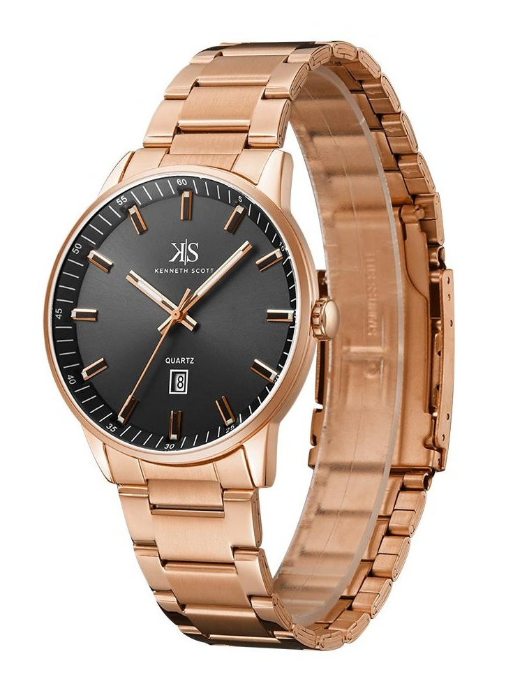 KENNETH SCOTT Kenneth Scott Men's Quartz Movement Watch, Analog Display and Stainless Steel Strap - K22010-RBKW, Rose Gold  - Image 2