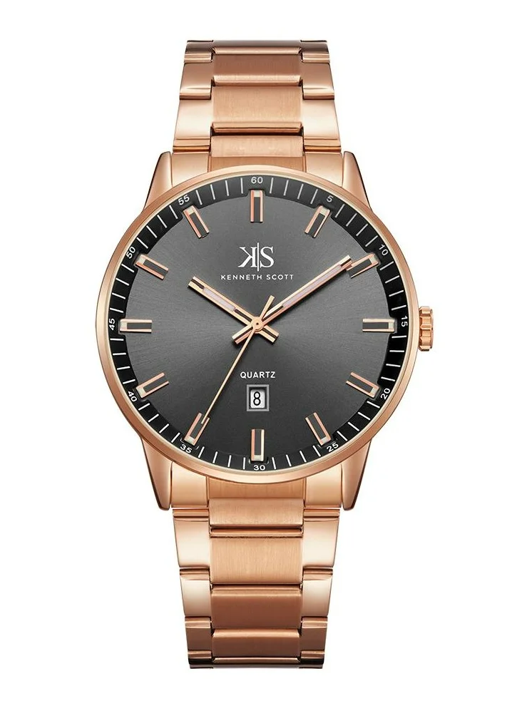 كينيث سكوت Kenneth Scott Men's Quartz Movement Watch, Analog Display and Stainless Steel Strap - K22010-RBKW, Rose Gold