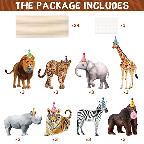 Bessmoso Safari Animals Party Decorations Jungle Animal Centerpiece Sticks Cutouts Table Toppers for Birthday Baby Shower Party Supplies Set of 24 - Image 5