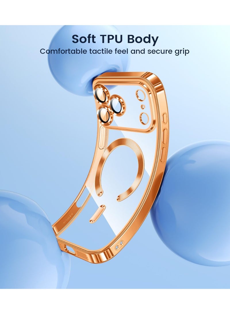 ICARLUS Slim Thin for iPhone 17 Pro Max Case Clear Compatible with MagSafe Built-in Camera Lens Protector Shockproof Protective Phone Case Soft Electroplated Magnetic Cover Orange - Image 2