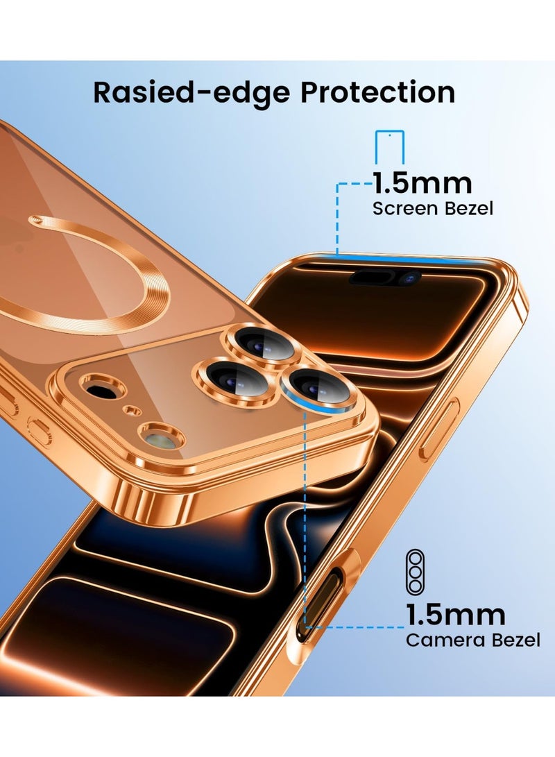 ICARLUS Slim Thin for iPhone 17 Pro Max Case Clear Compatible with MagSafe Built-in Camera Lens Protector Shockproof Protective Phone Case Soft Electroplated Magnetic Cover Orange - Image 3