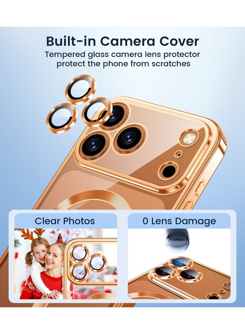 ICARLUS Slim Thin for iPhone 17 Pro Max Case Clear Compatible with MagSafe Built-in Camera Lens Protector Shockproof Protective Phone Case Soft Electroplated Magnetic Cover Orange - Image 4