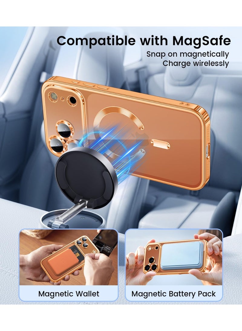 ICARLUS Slim Thin for iPhone 17 Pro Max Case Clear Compatible with MagSafe Built-in Camera Lens Protector Shockproof Protective Phone Case Soft Electroplated Magnetic Cover Orange - Image 5