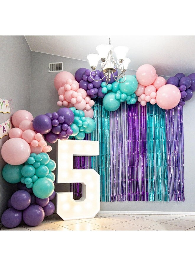 بيابيان طقم قوس بالونات حورية البحر، بالونات لاتكس شفافة باللون الوردي الفاتح والأرجواني والأزرق المخضر والذهبي، بالونات من رقائق معدنية على شكل ذيل حورية البحر على شكل نجمة صدفية للفتيات، زينة حفلات حورية البحر، لوازم حفلات أعياد الميلاد بموضوع المحيط - Image 4