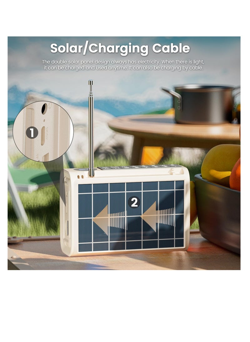 Excefore Portable Bluetooth Speaker With Light, Outdoors Solar Powered Wireless Speakers, Vintage FM Radio With RGB Light, String Bass Enhancement with U Disk, TF Card, Aux Player Function, Beige  - Image 2