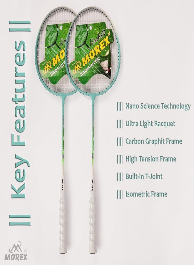 MOVEX Morex Badminton Rackets [ Set of 2 ] for Beginners & Adults | Lightweight Aluminium Shuttle Bat with Full Cover Bag | Badminton Racket for Practice & Match | Grip Handle Shuttle Racket (Green) - Image 3