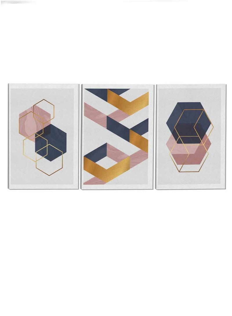 LOWHA Set Of 3 Framed Canvas Wall Arts Stretched Over Wooden Frame Overlapping Geometric Shapes Abstract Paintings For Home Living Room Office Decor - Image 4