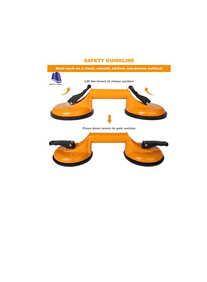 Heavy Duty Suction Cup Aluminium Glass Lifter Sucker Pad Carrying Grabbing Tile Puller Gripper for Lifting and Moving Glass Floor Window Tile Granite & Doors Pack of 2 Double Pad - Image 2