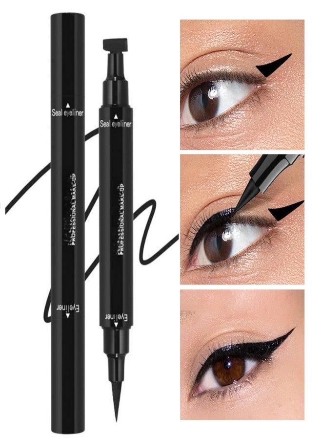 ONarisae Eyeliner Stamp Double-sided Liquid Winged Eyeliner Pencil Smudgeproof Long Lasting 2 Pcs Black - Image 4