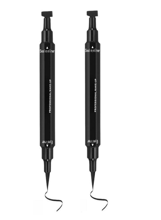 ONarisae Eyeliner Stamp Double-sided Liquid Winged Eyeliner Pencil Smudgeproof Long Lasting 2 Pcs Black - Image 1