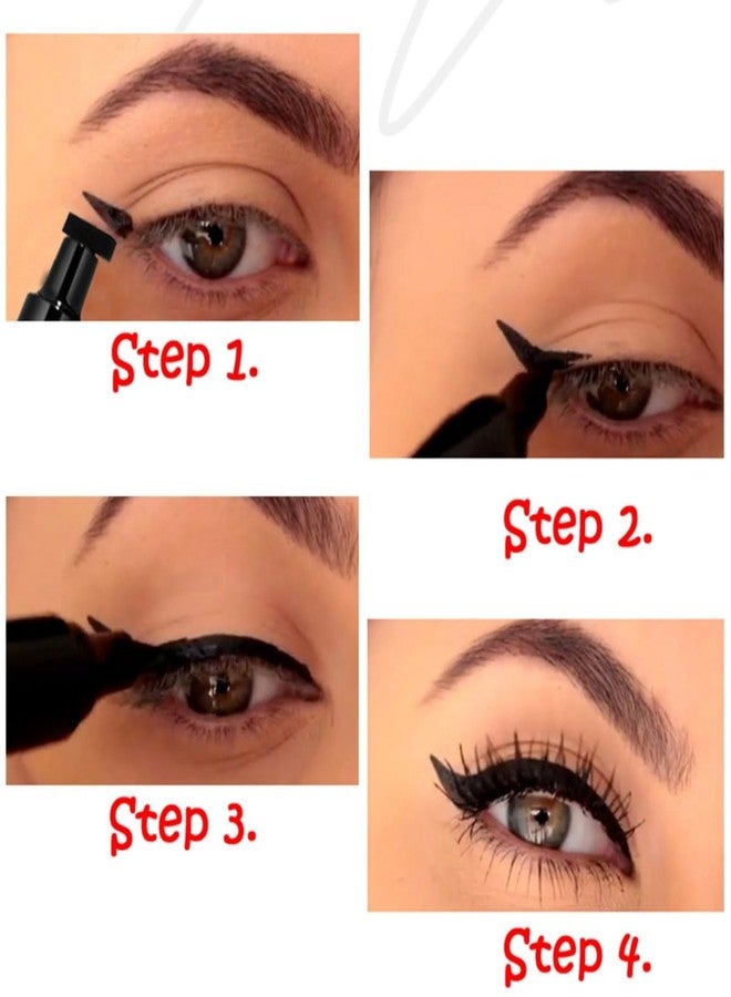 ONarisae Eyeliner Stamp Double-sided Liquid Winged Eyeliner Pencil Smudgeproof Long Lasting 2 Pcs Black - Image 5