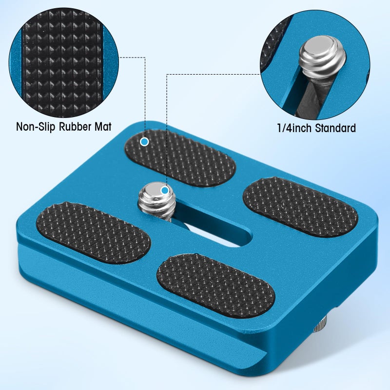 Frienda 2 Pieces Metal Quick Release Plate with 1/4''-20 Camera Screw Tripod Mount Plate Fits Standard for DSLR Camera Tripod Ball Head(Blue,Pu50) - Image 3
