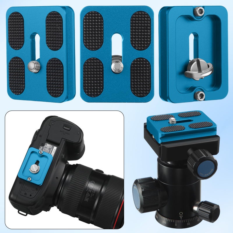 Frienda 2 Pieces Metal Quick Release Plate with 1/4''-20 Camera Screw Tripod Mount Plate Fits Standard for DSLR Camera Tripod Ball Head(Blue,Pu50) - Image 5