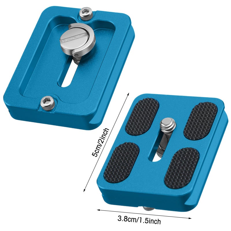 Frienda 2 Pieces Metal Quick Release Plate with 1/4''-20 Camera Screw Tripod Mount Plate Fits Standard for DSLR Camera Tripod Ball Head(Blue,Pu50) - Image 2