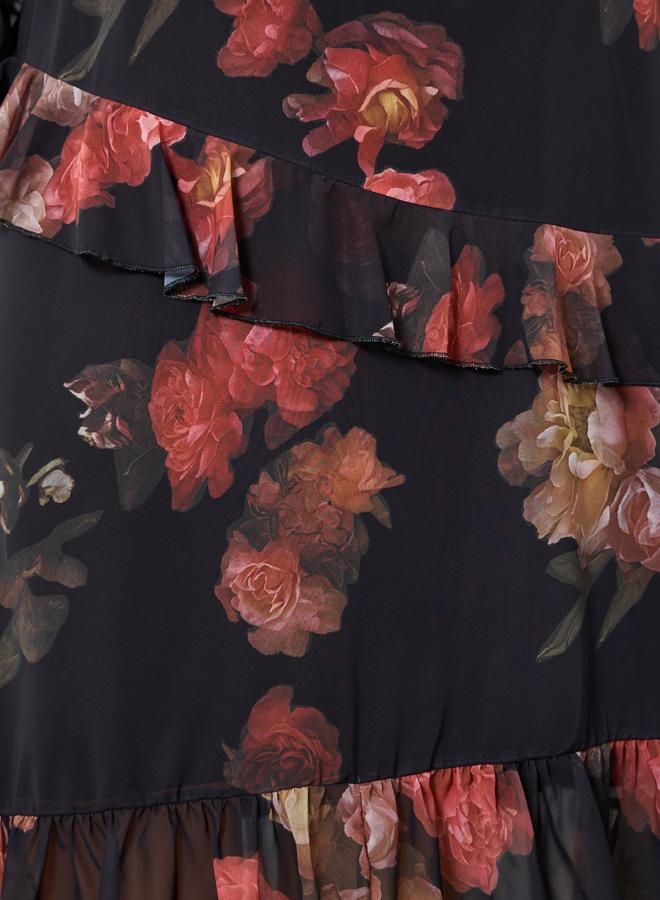 Styli Plus Size Floral Print Ruffled Midi Skirt - Image 3