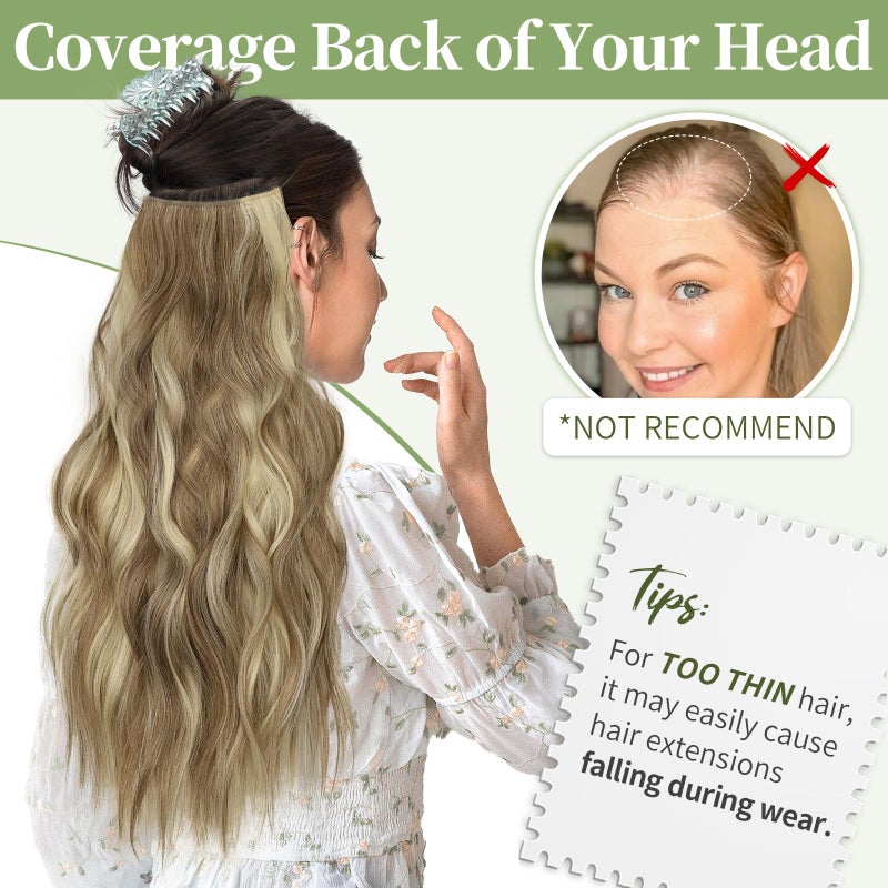 KooKaStyle Invisible Wire Hair Extensions with Transparent Headband Adjustable Size 4 Secure Clips Long Wavy Secret Wire Synthetic Hairpiece 20 Inch for Women(10H24#Dirty Blonde Mixed Bleach Blonde) - Image 5