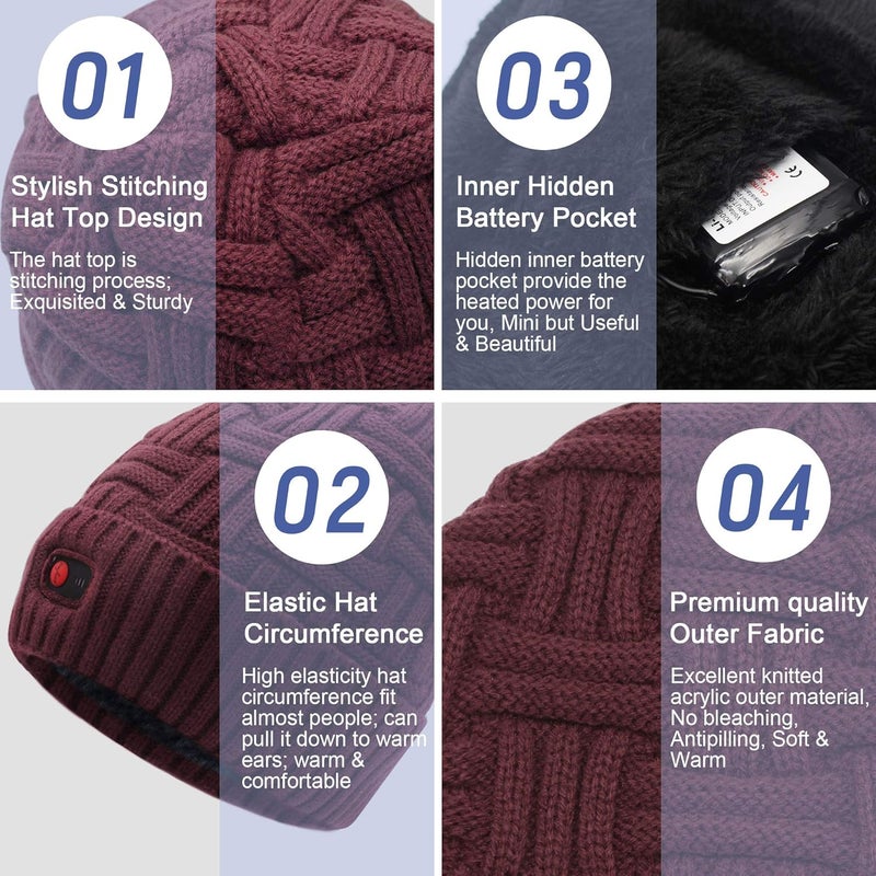 SVPRO Battery Heated Beanie Hat - Rechargeable Warm Winter Cap - Image 4