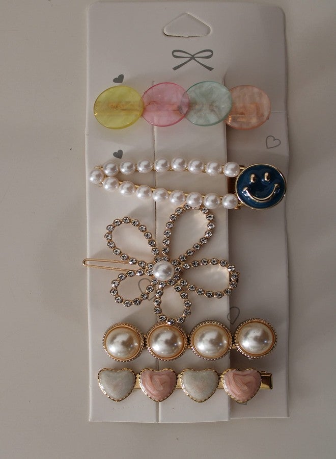 SNNP 5 Piece Korean Style Pearl Barrettes Women's Set Hairpin Korean Style Hair Clip Marble Alligator bobby pins Duckbilled Headdress Jewelry Hair Accessories set - Image 1